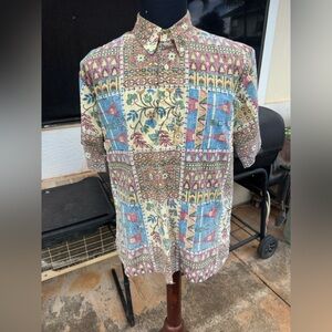 PreOwned Reyn Spooner Hawaiian Print Multicolored 3/4 Button Men's Large